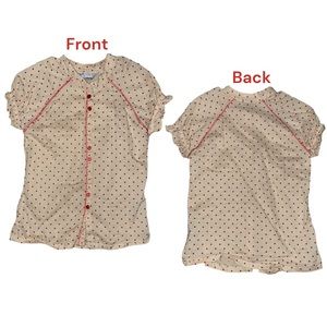 U.S. Star Button Up Top Girls Size 4T Tan Red Polka Dots Short Sleeve Cotton